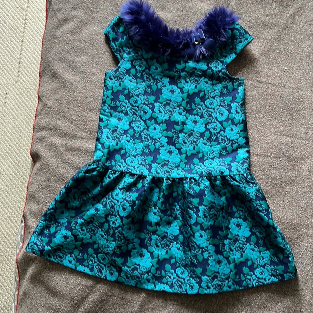 Kids Janie and Jack Jacquard Dress w/ Faux Fur Collar (Size 10)
